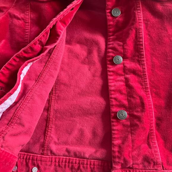 Relativity Red Velour Trucker Jacket PM Petite Medium Soft Cotton Blend - Picture 6 of 13